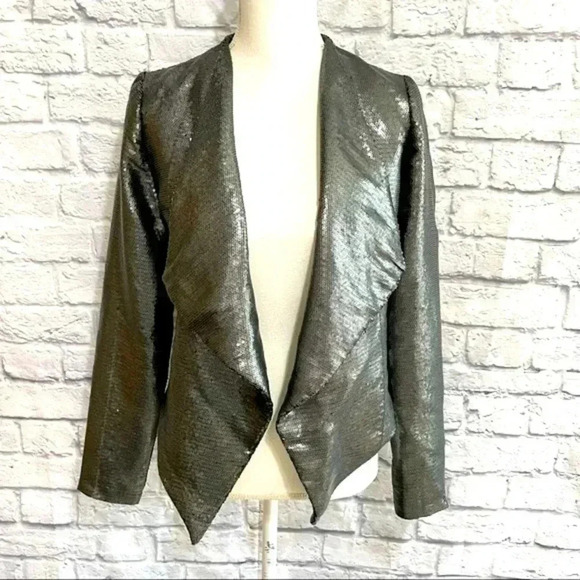 BB Dakota Jackets & Blazers - BB Dakota Sequin Draped Front Style Blazer Gunmetal Color Sequins